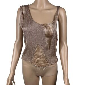 Jasmine Rose Gold Metallic Distressed Shredded Metal Tank Top TC1450 Womens M